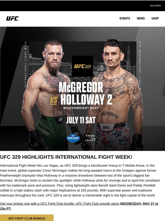 UFC 329: McGregor vs Holloway 2 Tickets on Sale This Week!
