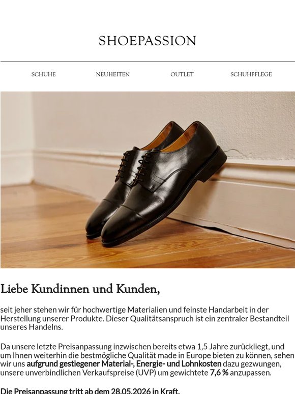 Anpassung unserer Verkaufspreise