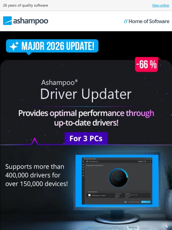 Major 2026 update! Ashampoo Driver Updater - Optimal performance through up-to-date drivers!