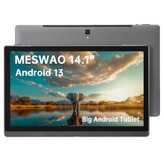 MESWAO B1 Tablet, 14.1 inch 1920*1080 IPS Screen, MTK6769 8 Cores, 6GB RAM 128GB ROM, Android 13, WiFi 5 Bluetooth 5.2, 13MP+5MP Camera, 10000mAh Battery, 4*Speakers - EU Plug, Grey