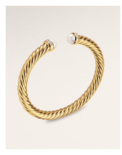 Cablespira® Flex Bracelet 18K Yellow Gold with Pearls and Diamonds, 6mm