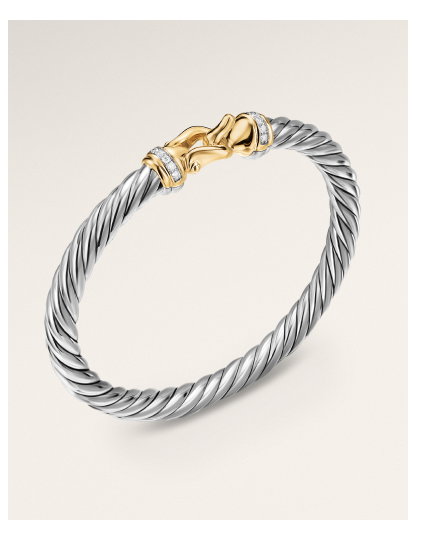 Cable Flex® Buckle Bracelet Sterling Silver with 14K Yellow Gold and Diamonds, 6mm