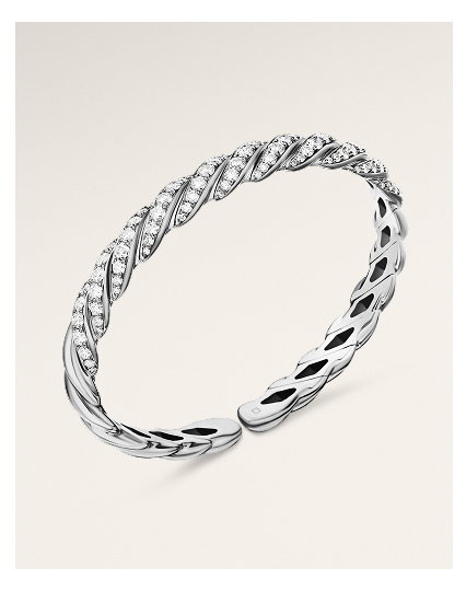 Sculpted Cable Flex Bracelet 18K White Gold with Diamonds, 7.8mm
