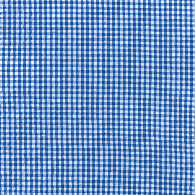 Image of Gingham Cotton Seersucker Fabric Light Blue 140cm