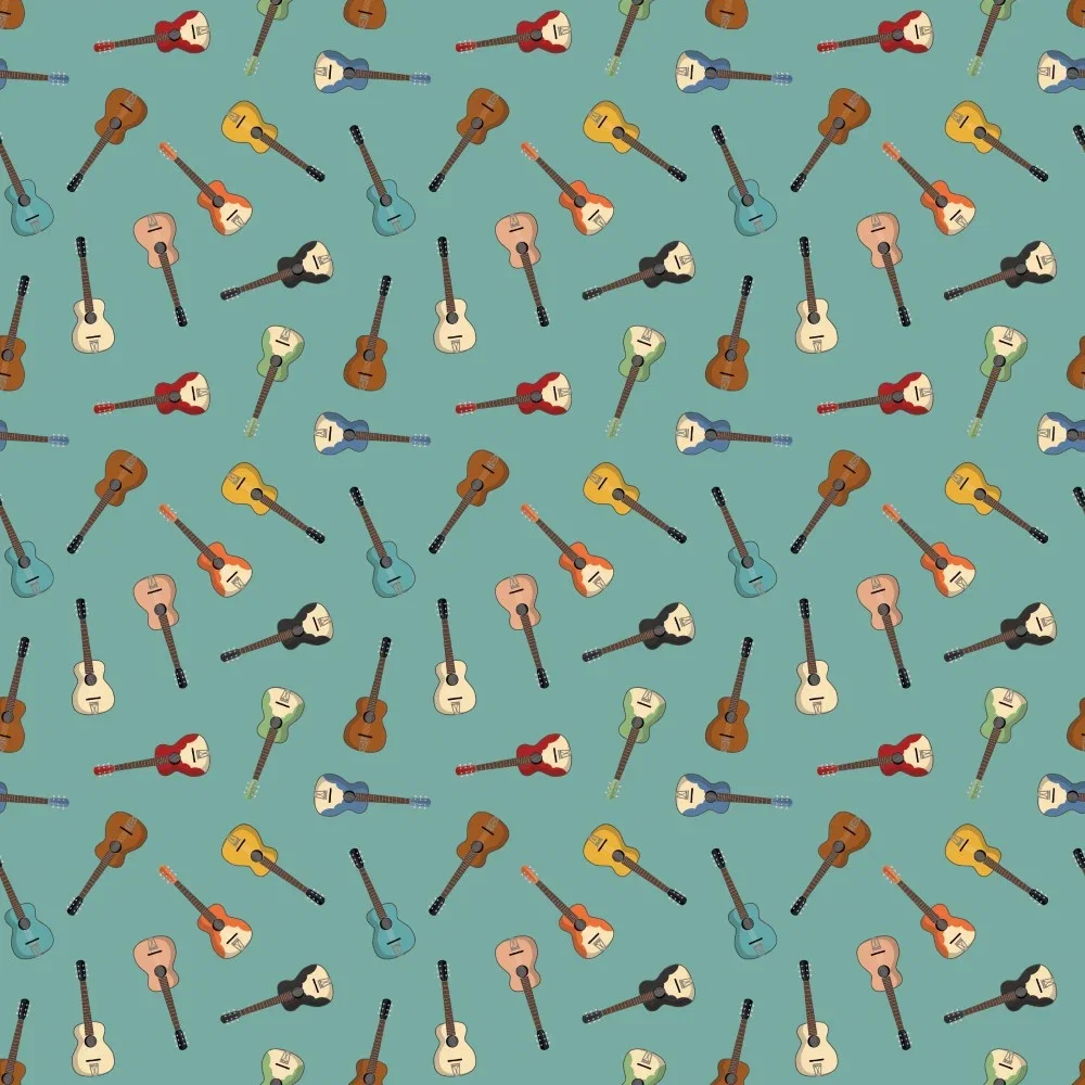 Image of Riley Blake Cowboys Guitar Cotton Fabric Teal 110cm