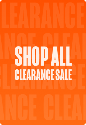 Orange promotional banner reading "Shop All Clearance Sale" with repeated faint "Clearance" background pattern