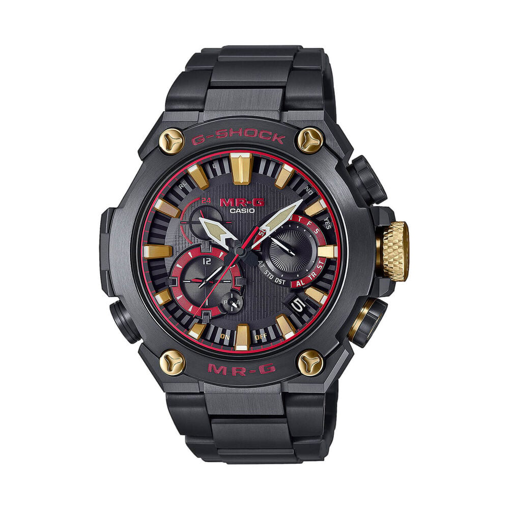 G-SHOCK MR-G 54.7mm Black & Red Dial Titanium Bracelet Watch