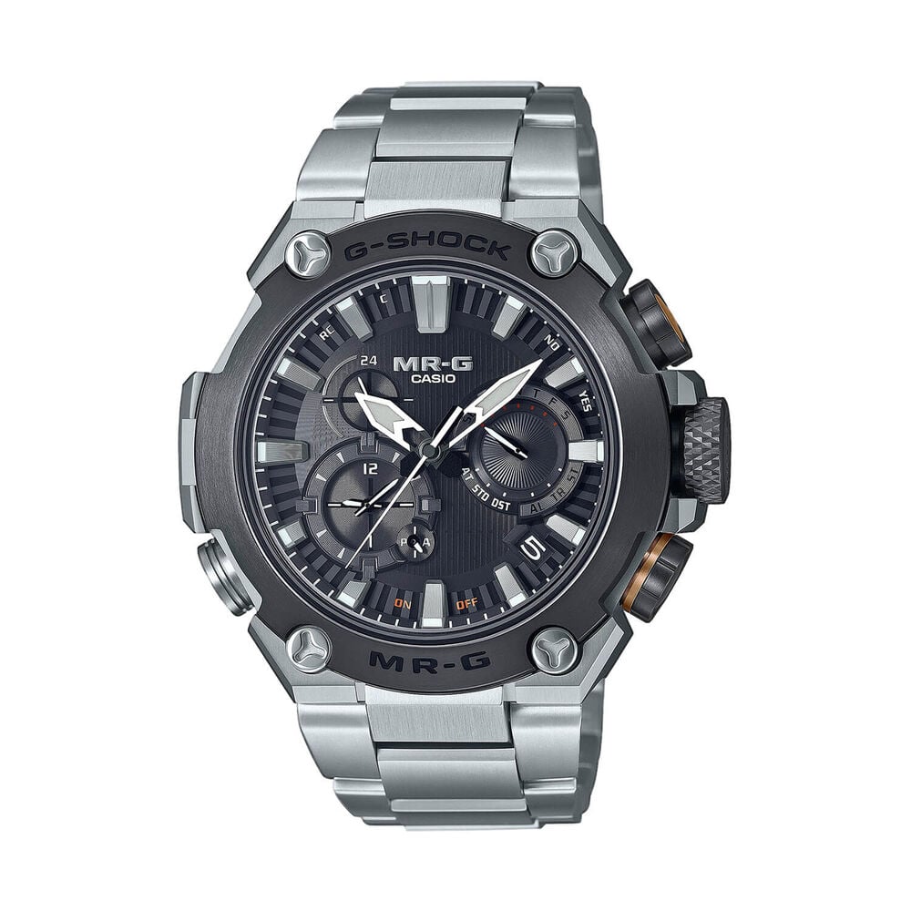 G-SHOCK MR-G 54.7mm Black Dial Silver Titanium Bracelet Watch