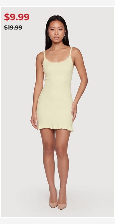 Shop Rib Knit Ruffle Hem Cami Mini Dress