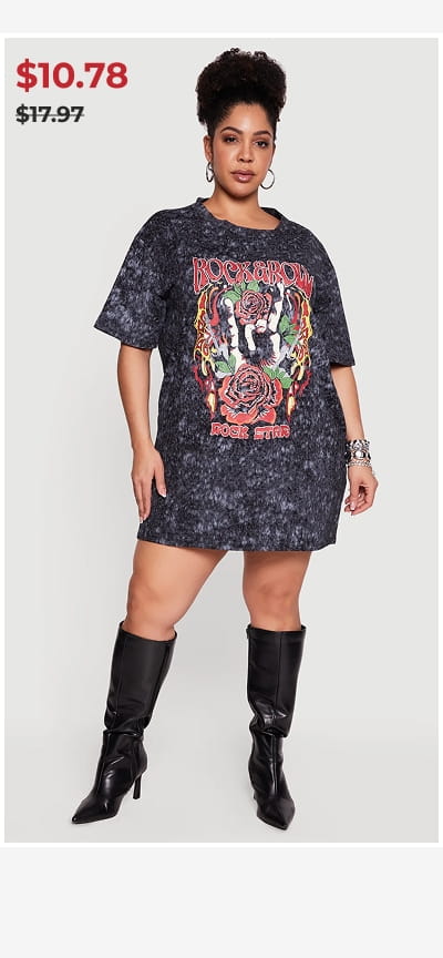 Shop Plus Size Acid Wash Graphic T-Shirt Dress