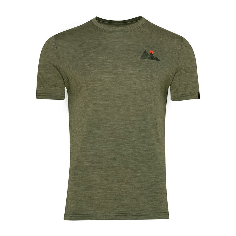 Mens 150 Sunset Merino SS T-Shirt (Olive Melange Black/Orange)