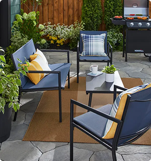 A blue steel patio set