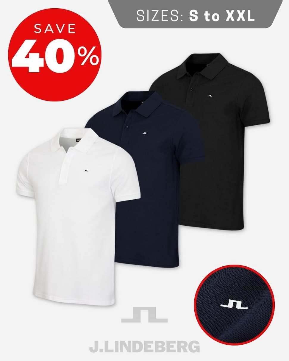 J.Lindeberg Mens Pike 2 Button Regular Fit Golf Polo Shirt