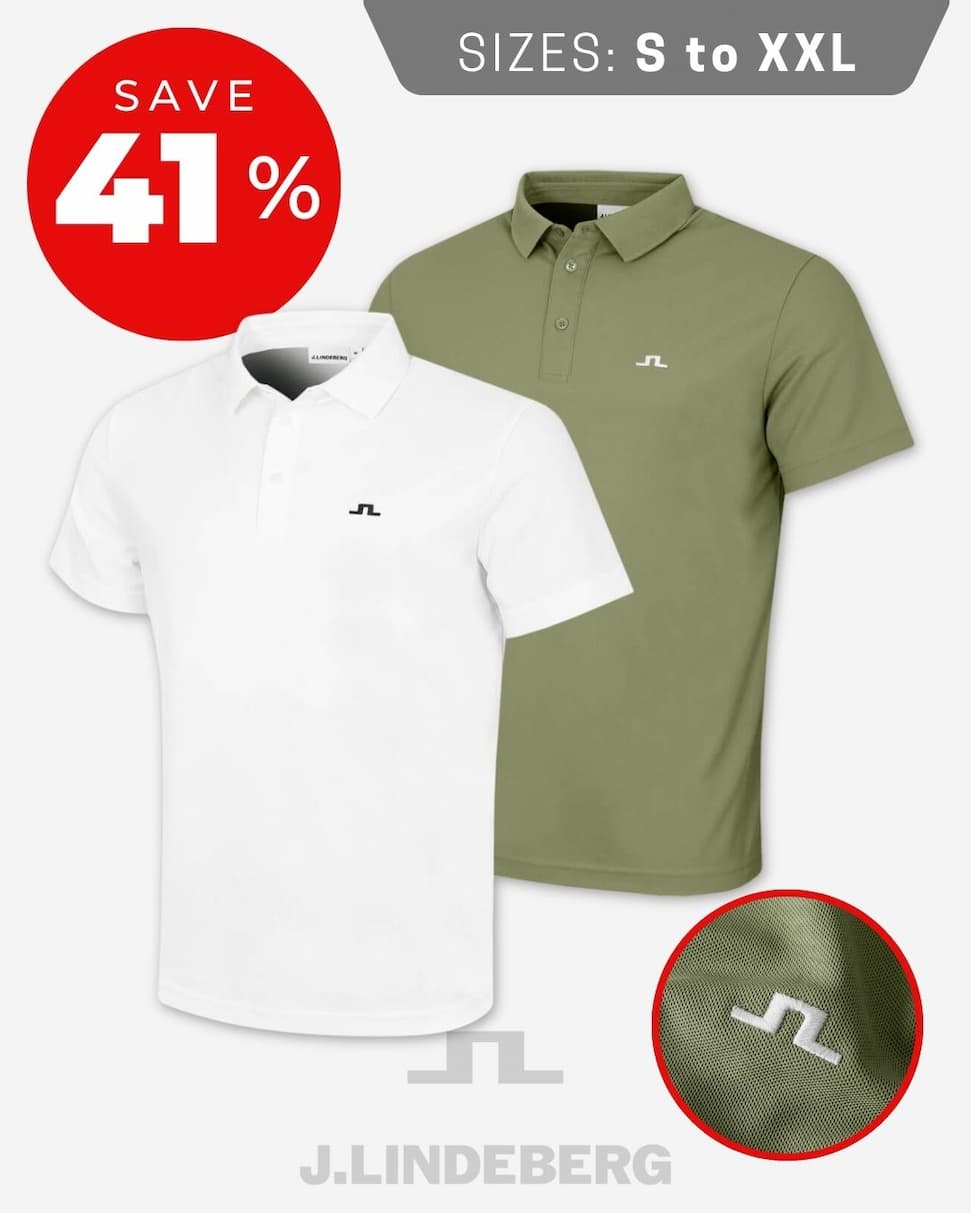 J.Lindeberg Mens Bert Solid Moisture Wicking Golf Polo Shirt