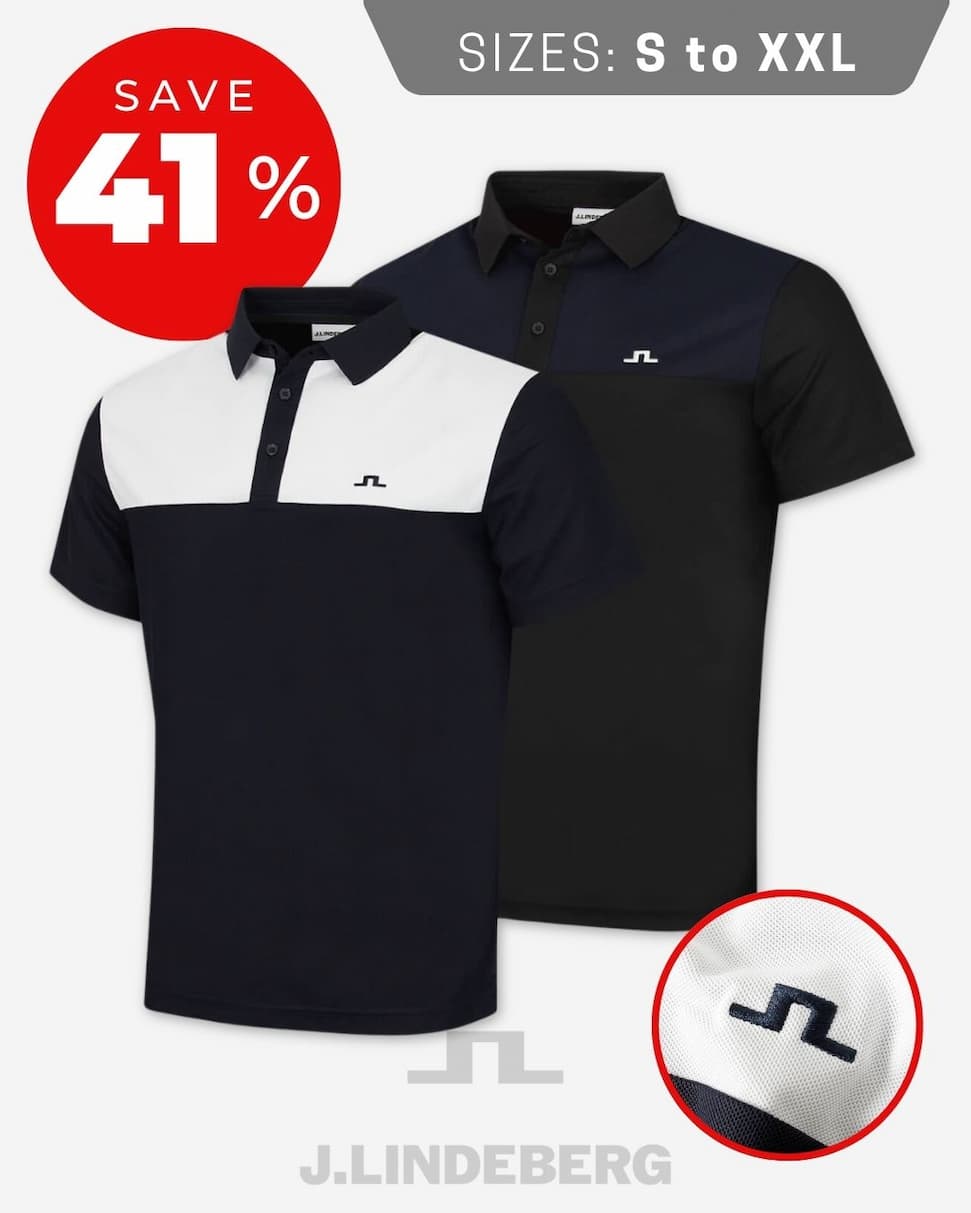 J.Lindeberg Mens Bert Colourblock Wicking Golf Polo Shirt
