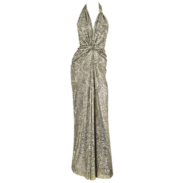 Prime Time Gold Metallic Snakeskin Maxi Dress