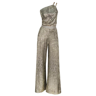 Ponder A Thought Gold Metallic Snakeskin Jumpsuit