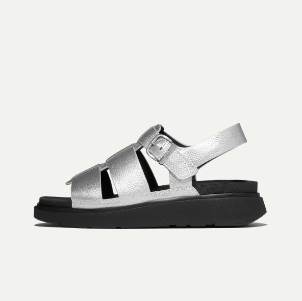 GEN-FF Metallic Tumbled-Leather Fisherman Sandals Silver