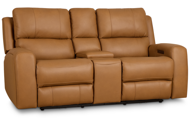 Summit Light Brown Lthr/vinyl Power Reclining Console Loveseat W/ Power Headrest