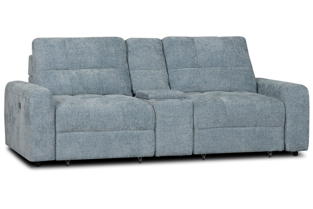 Hendrix Light Blue Fabric Power Extension Chaise Console Loveseat