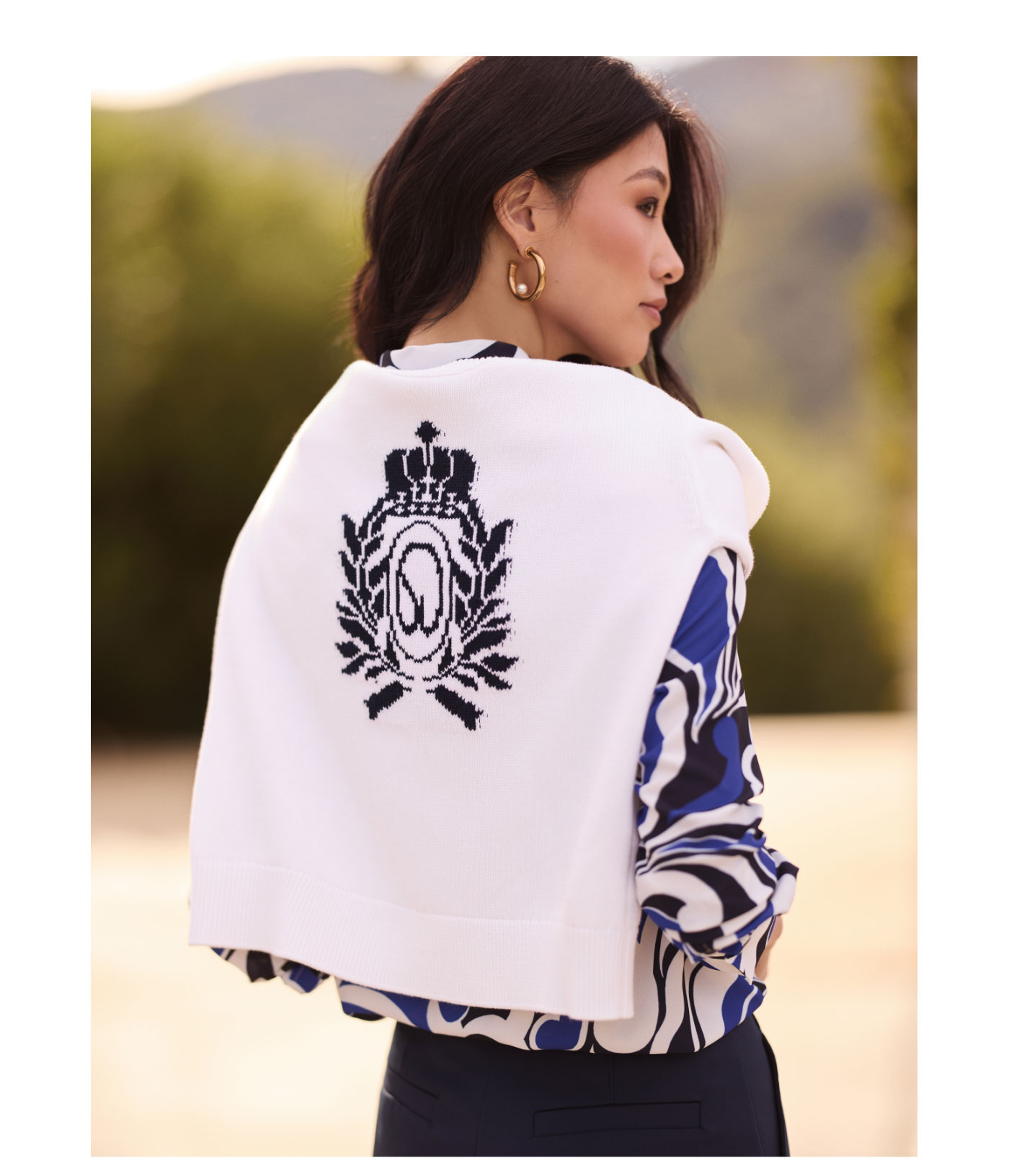 Tabitha Sweater In Lightweight Cotton Knit With Vintage Crest