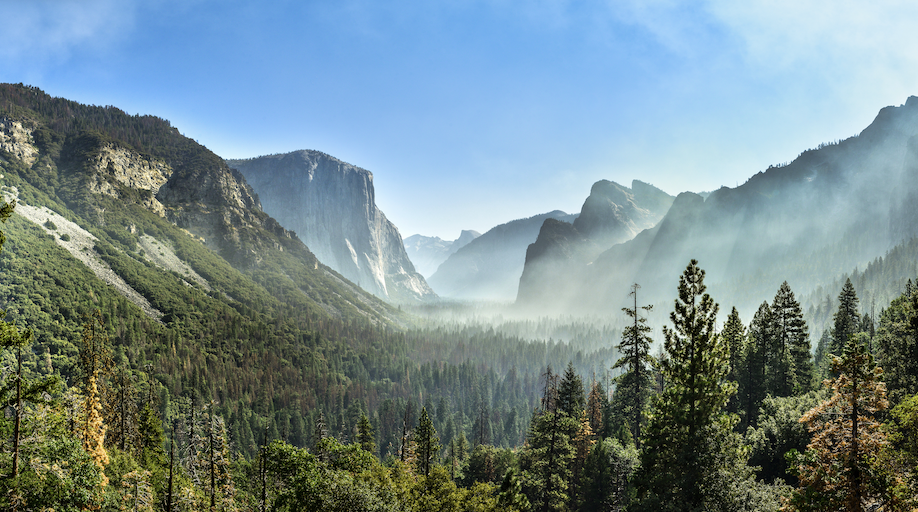 yosemite valley with fog