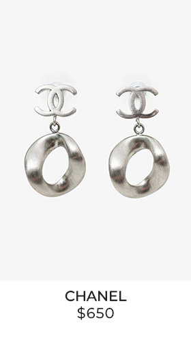 Pre-loved Chanel™ Silver Palladium-Plated Enamel Round CC Drop Earrings