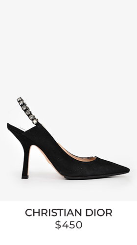 Christian Dior Black Suede Crystal Slingback Heels Size 36.5