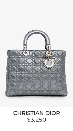 Christian Dior Silver Metallic Leather Large Lady Dior Bag With Strap