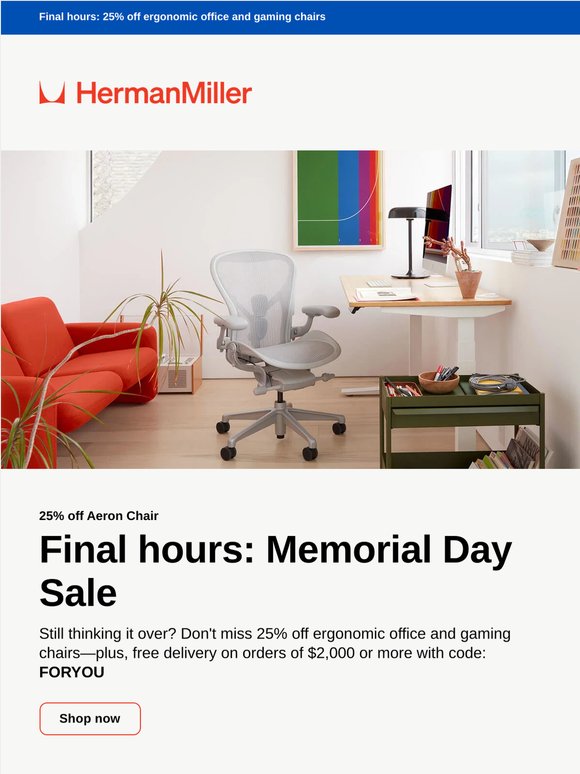 Final hours: 25% off Aeron Chair + more
