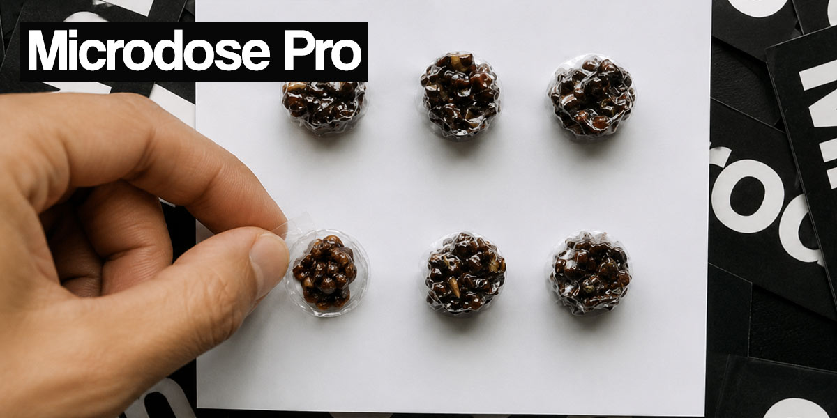A hand opening a Microdose Pro pack