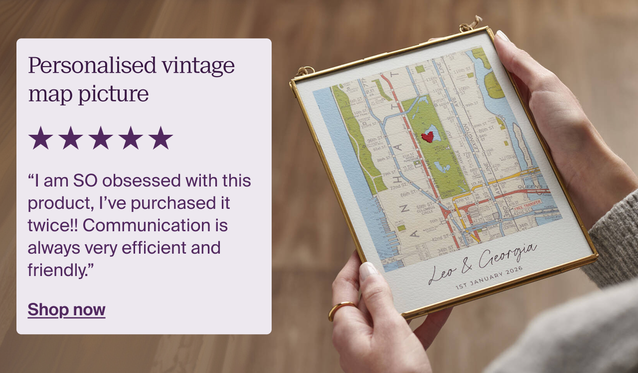 Personalised vintage map picture “I am SO obsessed with this product, I’ve purchased it twice!! Communication is always very efficient and friendly.”