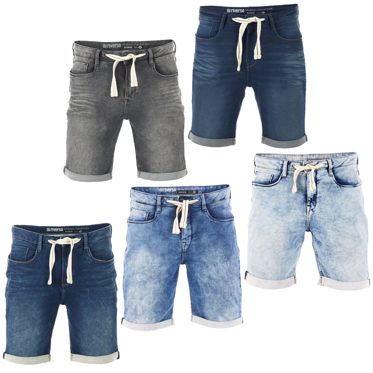 Image of riverso Jeans Shorts Herren Stretch Kurz Kordelzug Regular Fit RIVPaul
