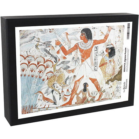 Boxed set with a 1,000-piece jigsaw puzzle featuring a fragment of a tomb painting representing Nebamun. - Shop Now.