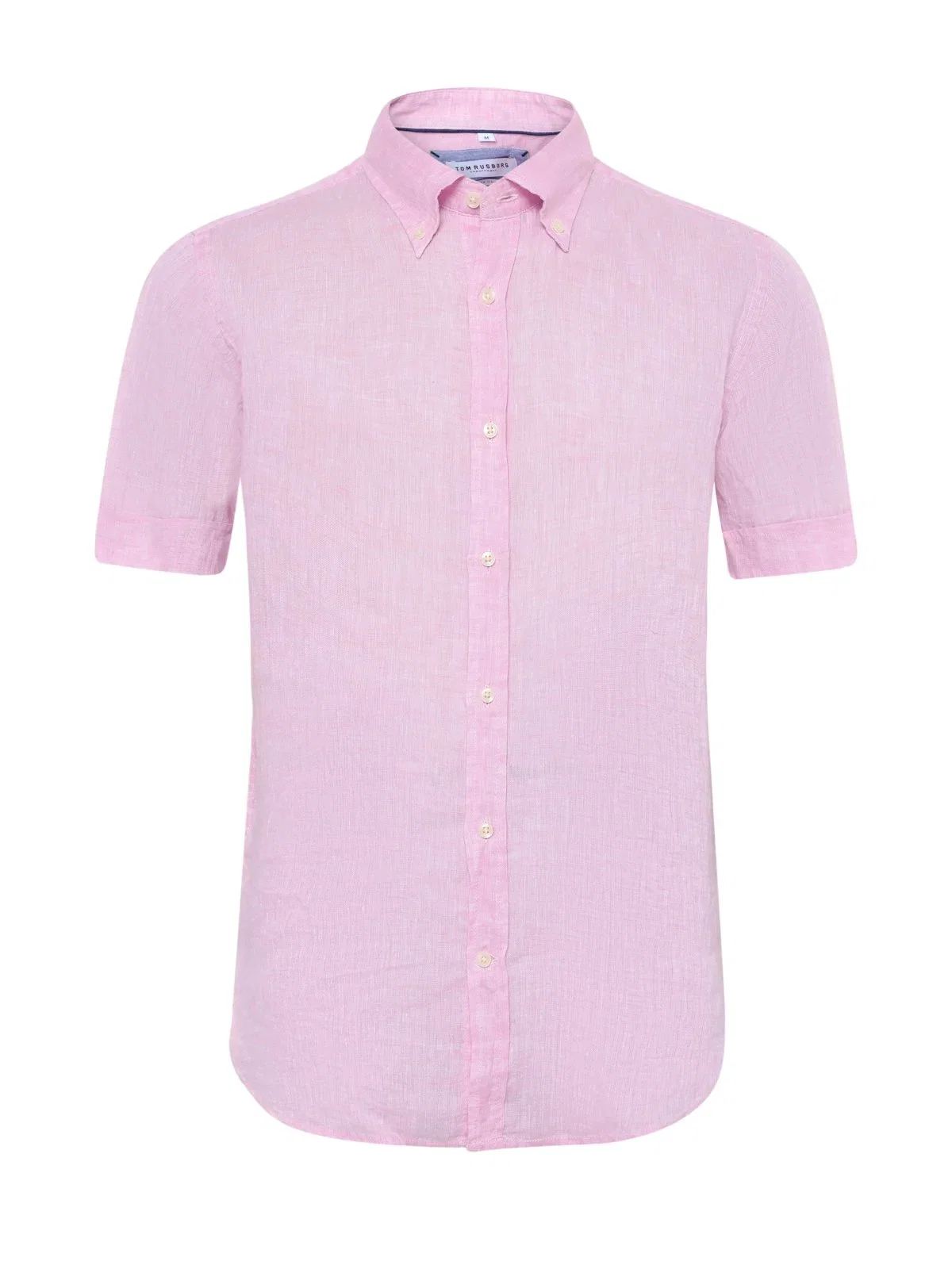 Solid-colored linen short-sleeved shirt with button-down collar