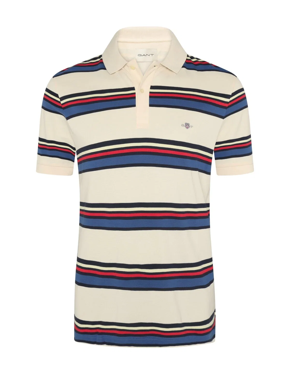 Piqué polo shirt with block stripes and logo embroidery