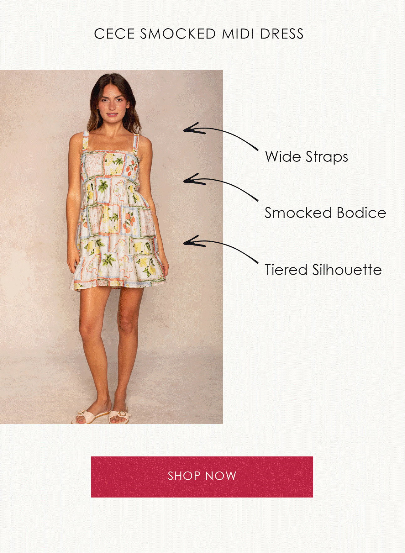CECE SMOCKED MIDI DRESS