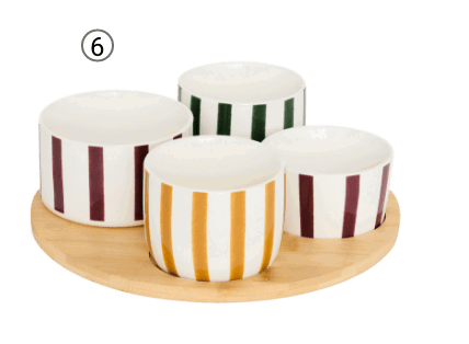 Set apéritif plateau + 4 ramequins rayés