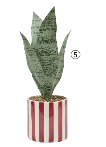 Plante artificielle, pot céramique rayée