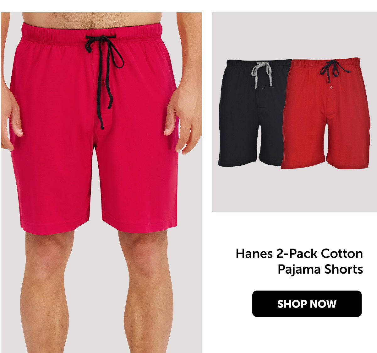 Hanes Men’s Cotton Pajama Shorts, 2-Pack