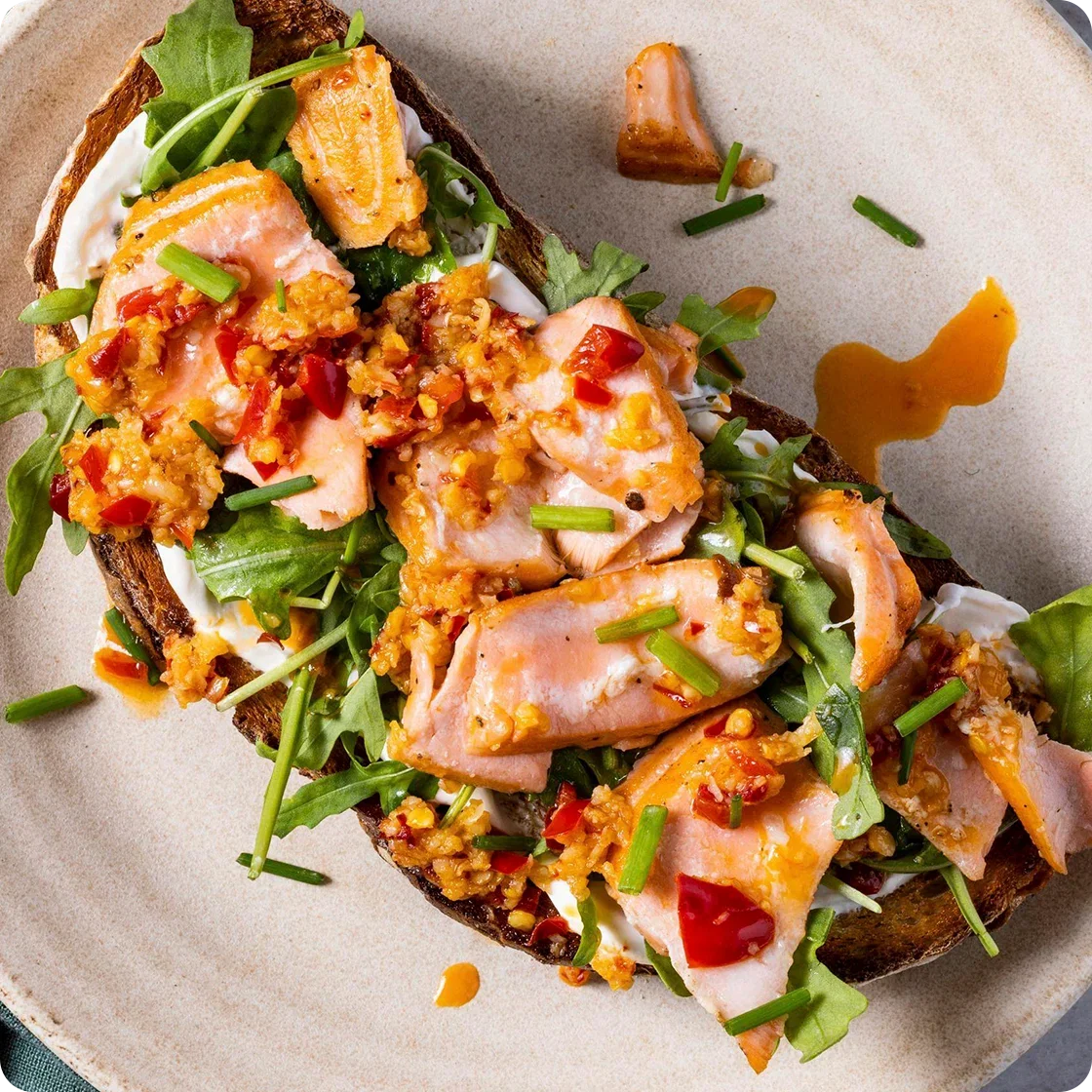 Salmon Toasts with Calabrian Chile–Garlic Butter