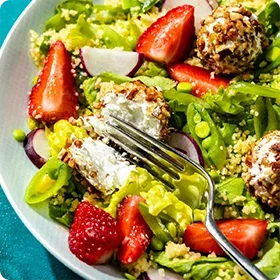 Spring Strawberry Salad with Couscous and Pecan-Crusted Goat Cheese