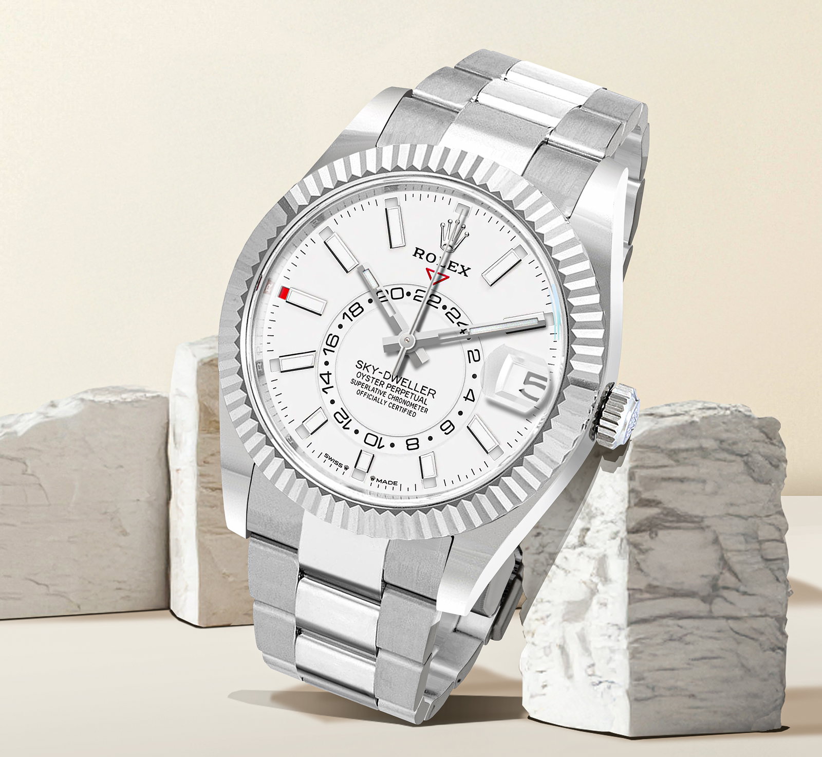 Sky-Dweller White Gold Bezel Oyster Bracelet Men's Watch 336934-0003