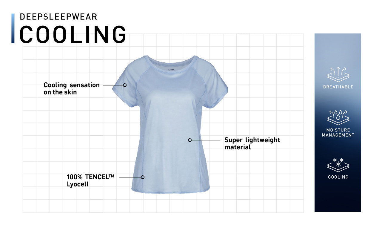DEEPSLEEPWEAR COOLING: Cooling sensation on the skin, 100% TENCEL™ Lyocell, Super lightweight material, Breathable, Moisture-regulating, Cooling 
