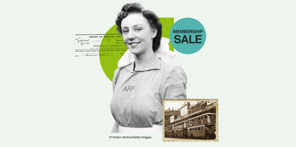 An old photo of a woman next to a badge that reads - MEMBERSHIP SALE