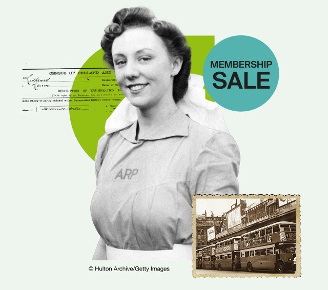 An old photo of a woman next to a badge that reads - MEMBERSHIP SALE