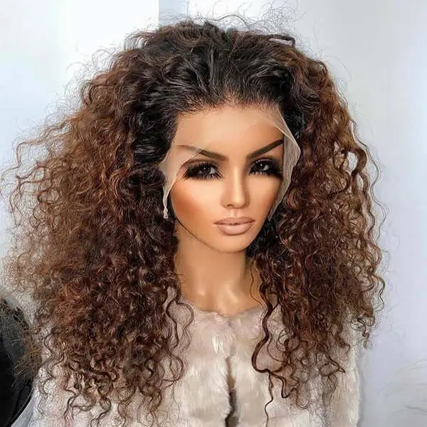 Ombre Chocolate Brown Curly 13x4 Lace Front Human Hair Wigs