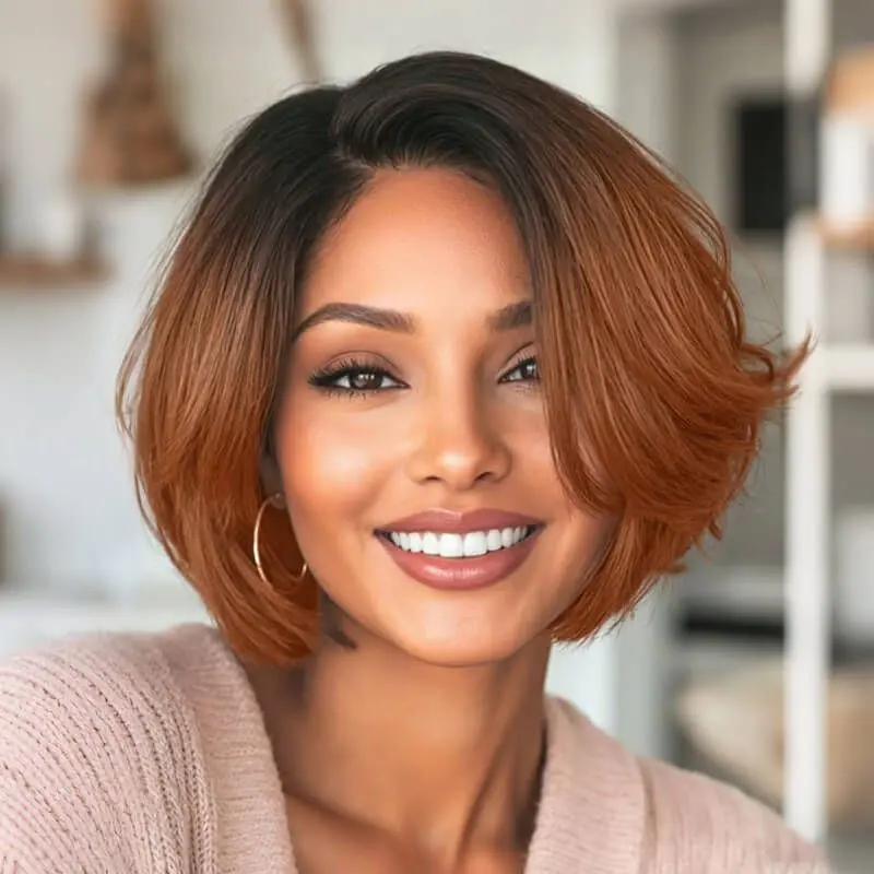 Ombre Ginger Short Bob Wigs with Side Part Glueless Human Hair Wigs
