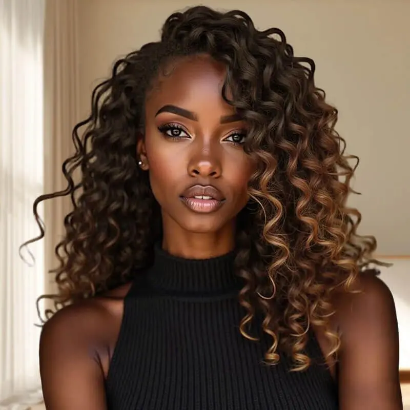 Glueless Ombre Honey Golden Brown Side Part Curly Wig Lace Front Human Hair Wigs