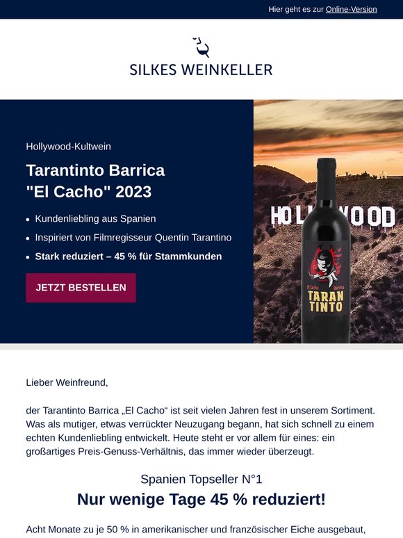 Topseller: Hollywoodreifer Rotwein 45 % reduziert!